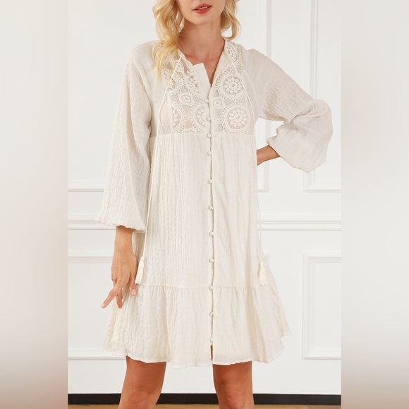 Dresses & Skirts - Tie Neck Balloon Sleeve Mini Dress